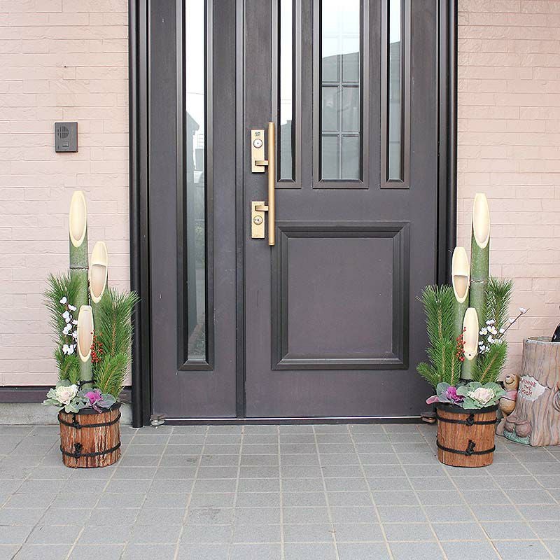 手作り門松（飾りやすい鉢タイプ＋杉皮あり） 1m