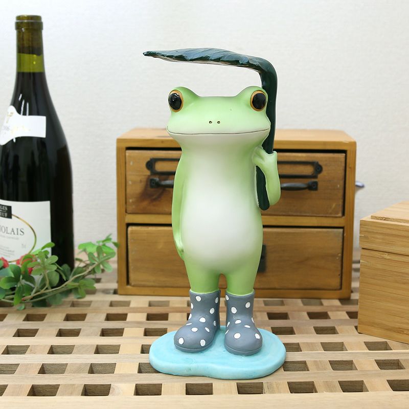 ブルーミングスケープ】「葉っぱ傘カエル」 かえるの置物 コポー
