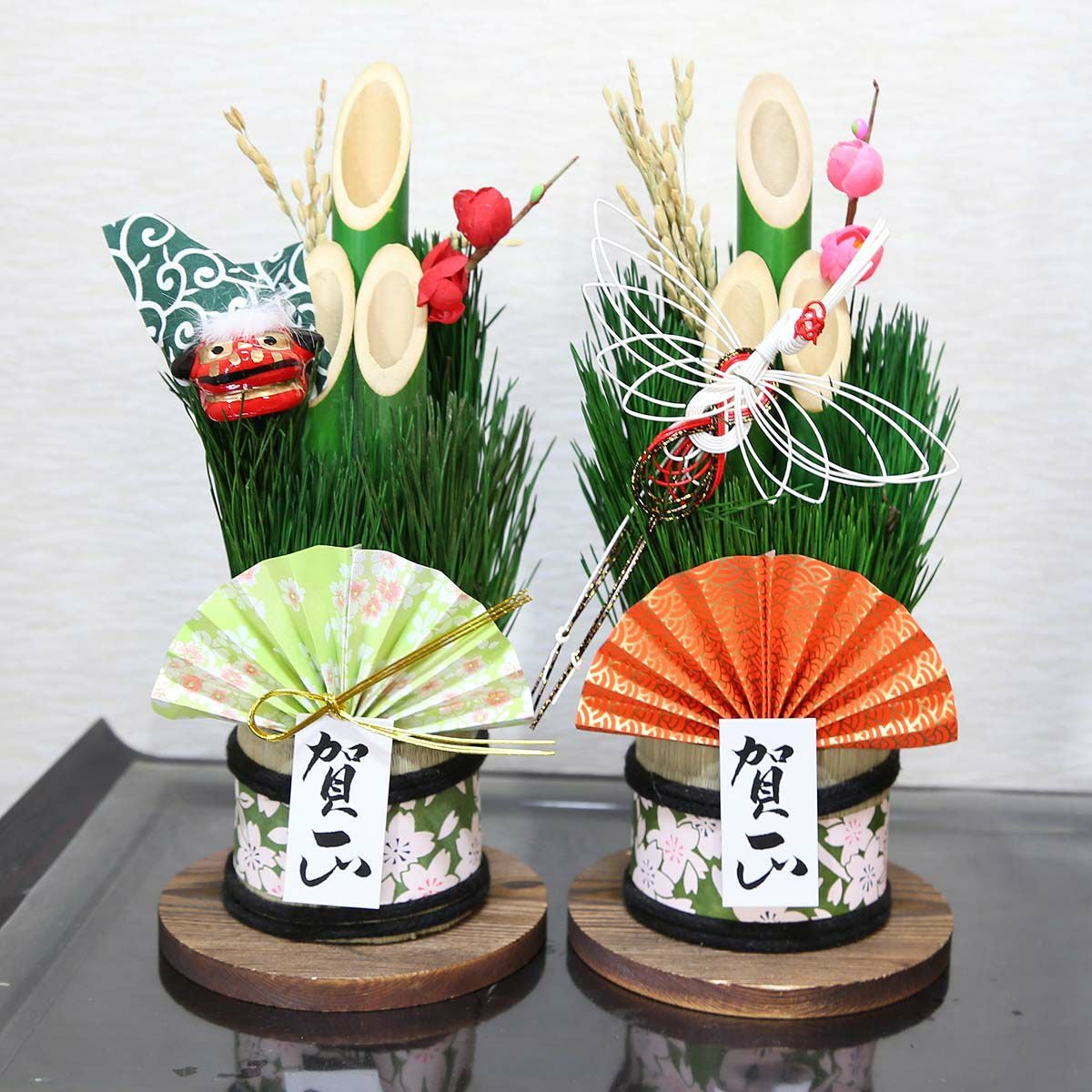 おめでたいミニ門松 2個セット「鶴＆獅子」