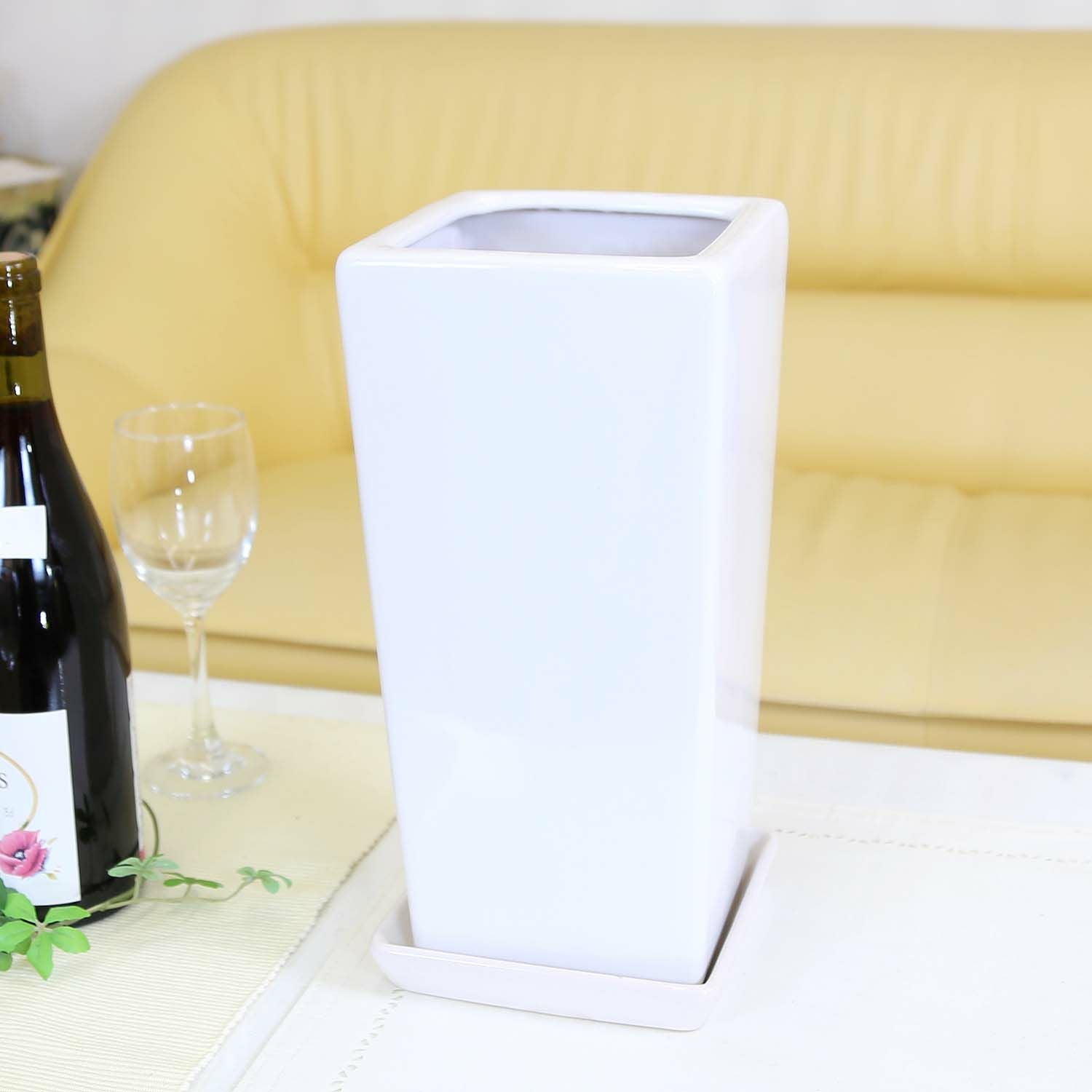 ブルーミングスケープ】 観葉植物 植え替え ホワイトスクエア陶器鉢 小