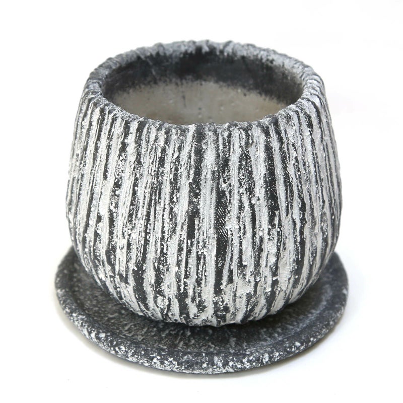 ブラックグレー・セメント鉢 丸形しずく